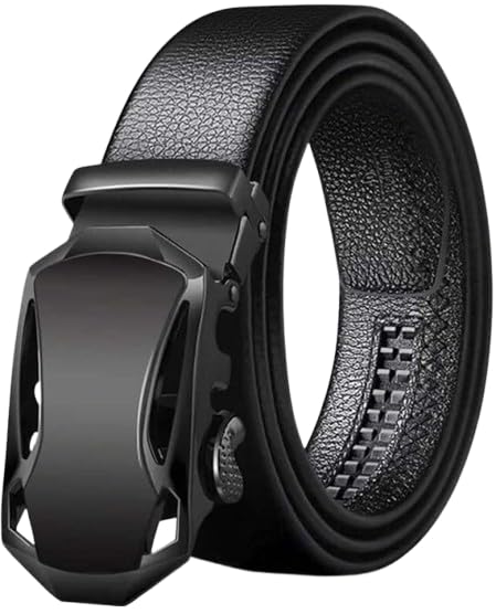 Men’s Genuine Leather Belt with Classic Metal Buckle, Adjustable Casual and Formal Waist Belt for Jeans, Trousers and Office Wear