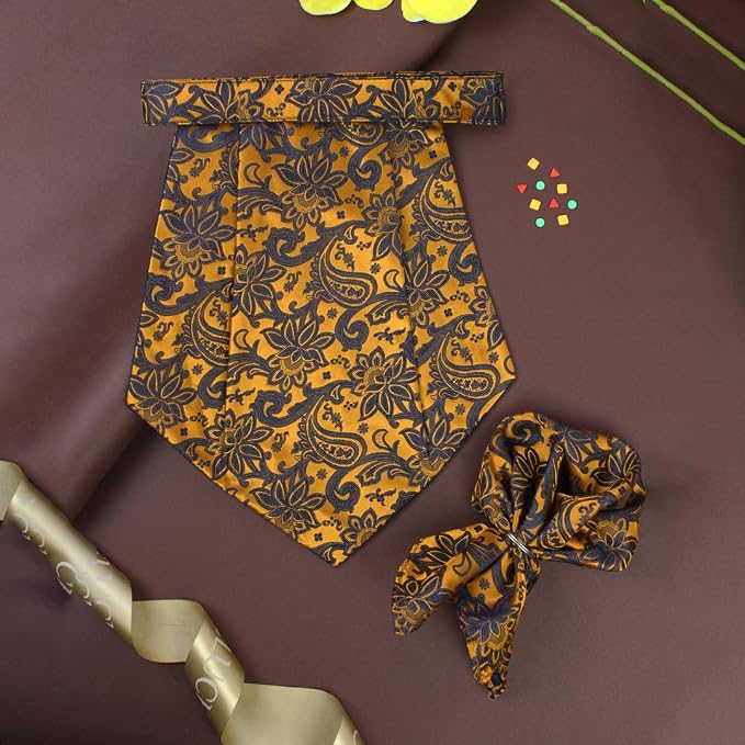 Peluche The Woodlot Copse Brown Cravat & Pocket Square set For Men