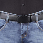 Men’s Genuine Leather Belt with Classic Metal Buckle, Adjustable Casual and Formal Waist Belt for Jeans, Trousers and Office Wear