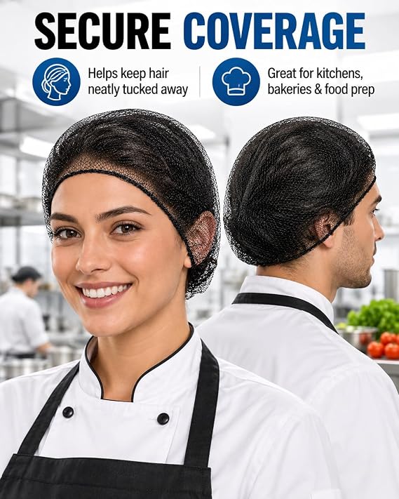 Nylon Hair Net Black 24inch, Durable Hair Nets Food Service. 100Pcs Disposable Hairnets for Sleeping/Equestrian/Commercial/for Women & Men.
