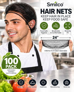 Nylon Hair Net Black 24inch, Durable Hair Nets Food Service. 100Pcs Disposable Hairnets for Sleeping/Equestrian/Commercial/for Women & Men.